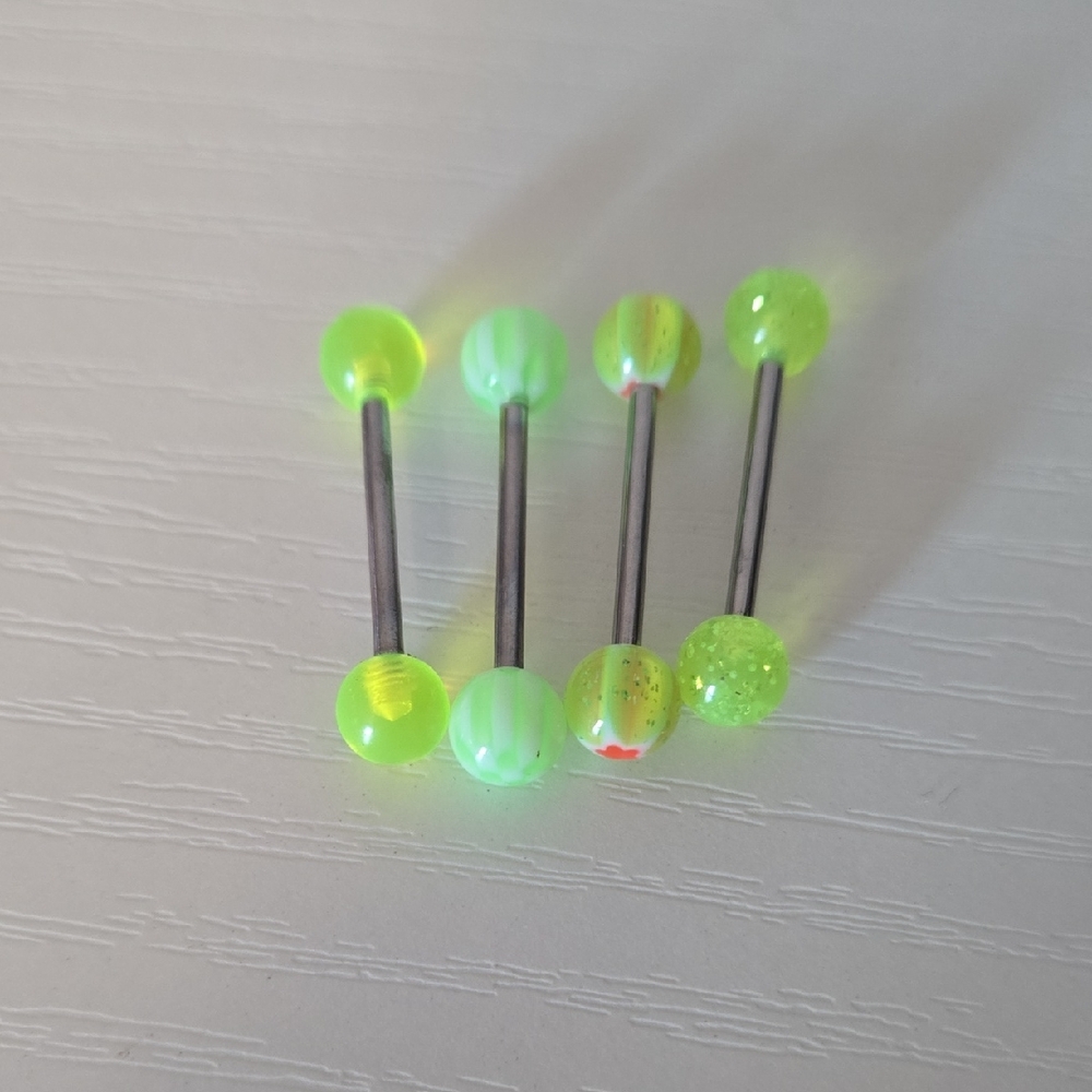 Neon Green Barbell Tongue Rings